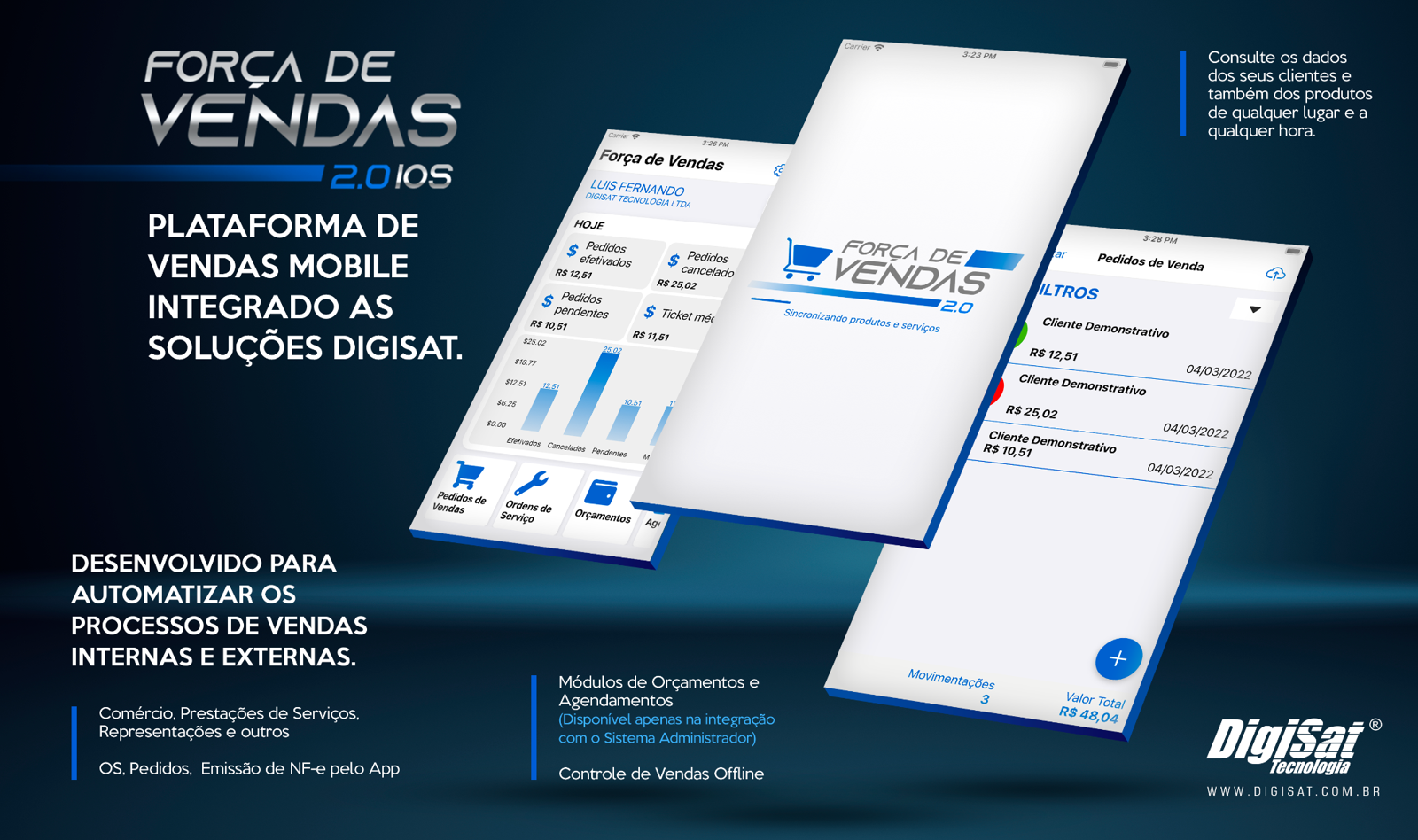 Aplicativo DigiSat força de vendas em celular